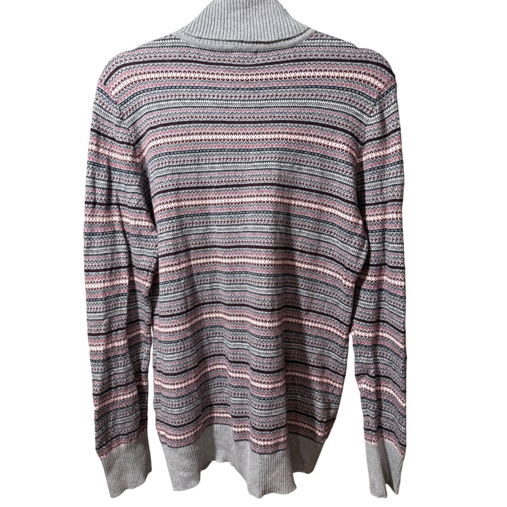 L.L.Bean Fair Isle Turtleneck Sweater Women Size L Gray Pink Blue Pattern Cotton - Picture 4 of 14